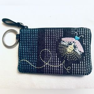 Vera Bradley Moonlight Garden Denim Iconic Zip ID Case Key Ring Small Wallet NWT